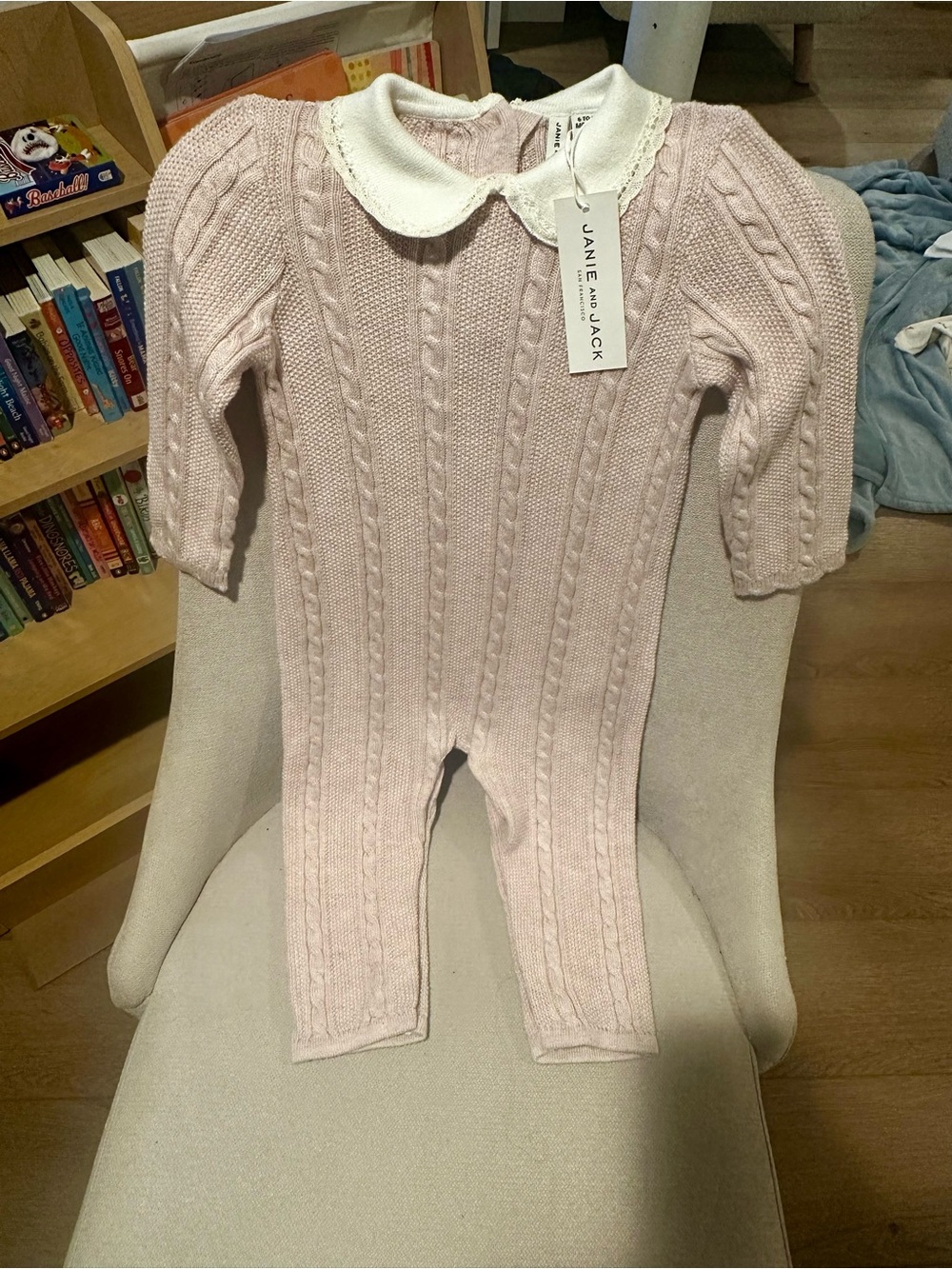 NWT Janie & Jack 6-12M - Cable-Knit Onepiece with Cream Lace Collar